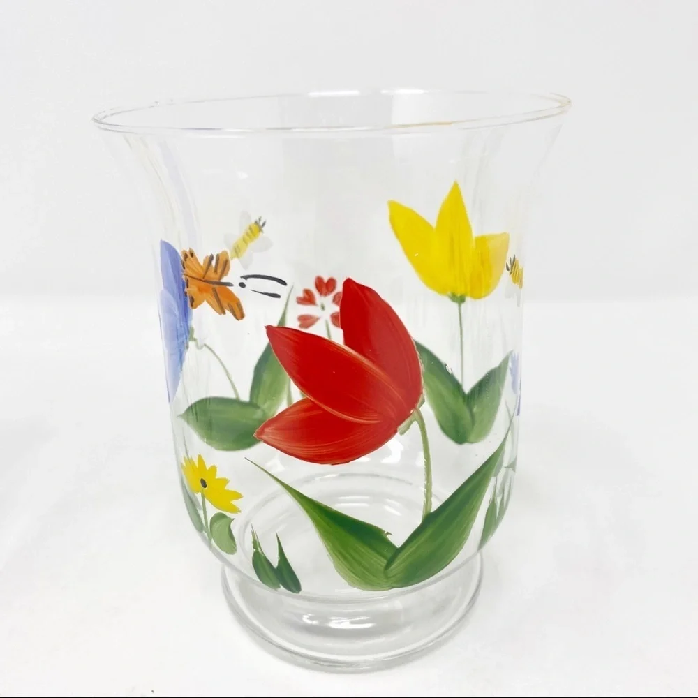 HALLMARK 3 Hand Painted Floral Candle Holders